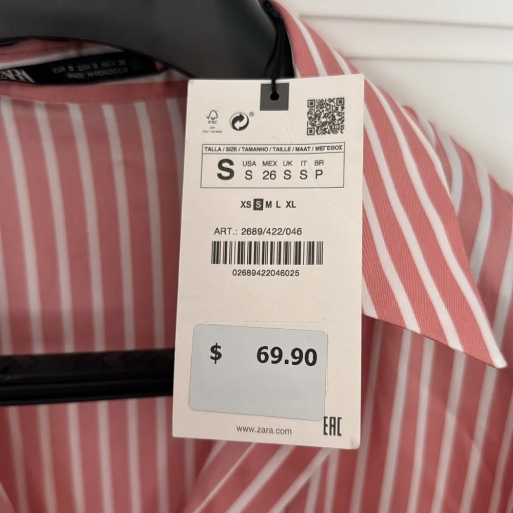 Zara Silk Pink Striped Long Sleeve Dress - Picture 4 of 4